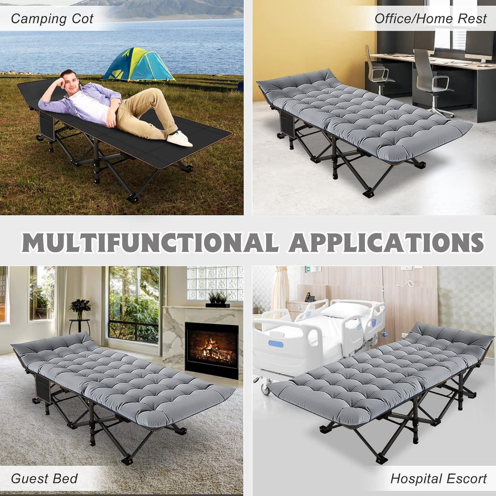 Folding Camping Cot W/Mat for Adults, Heavy Duty Outdoor Bed with Carry Bag,1200 D Layer Oxford Travel Camp Cots