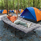 Folding Camping Cot W/Mat for Adults, Heavy Duty Outdoor Bed with Carry Bag,1200 D Layer Oxford Travel Camp Cots