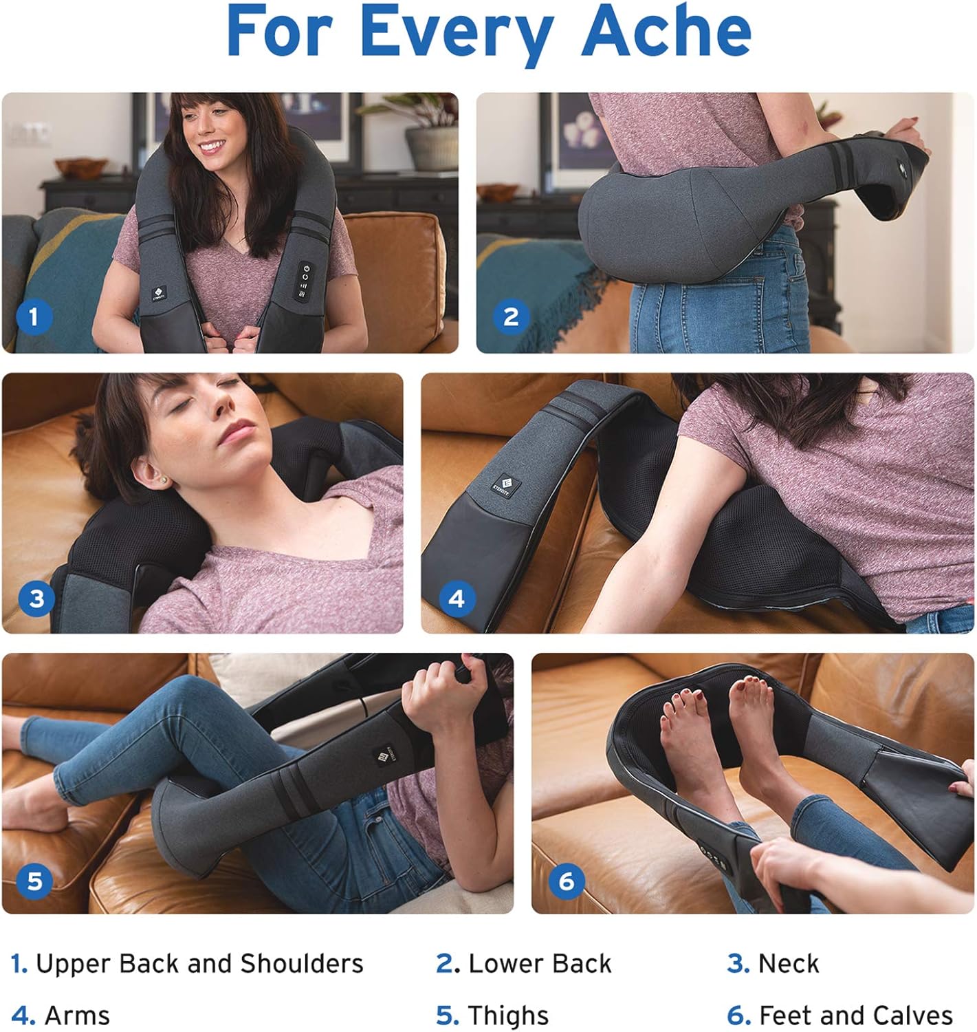 Cordless Neck & Back Massager with Heat, Deep Tissue , Rechargeable Shoulder Pain Relief Wearable, 8 Nodes, 3 Intensities, Bi-Directional, 180-Min Battery, Soft PU Leather, Best Gift