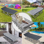 Folding Camping Cot W/Mat for Adults, Heavy Duty Outdoor Bed with Carry Bag,1200 D Layer Oxford Travel Camp Cots