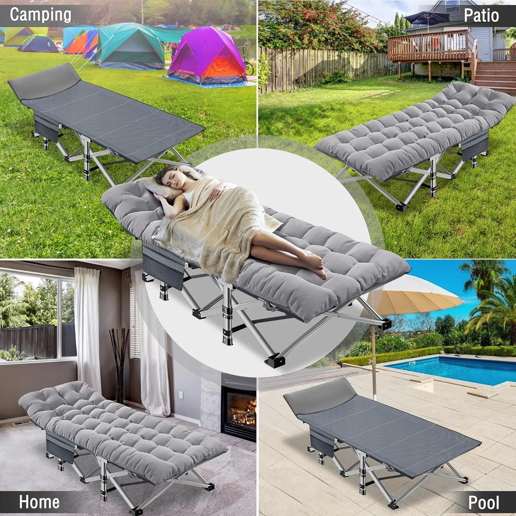 Folding Camping Cot W/Mat for Adults, Heavy Duty Outdoor Bed with Carry Bag,1200 D Layer Oxford Travel Camp Cots
