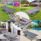 Folding Camping Cot W/Mat for Adults, Heavy Duty Outdoor Bed with Carry Bag,1200 D Layer Oxford Travel Camp Cots